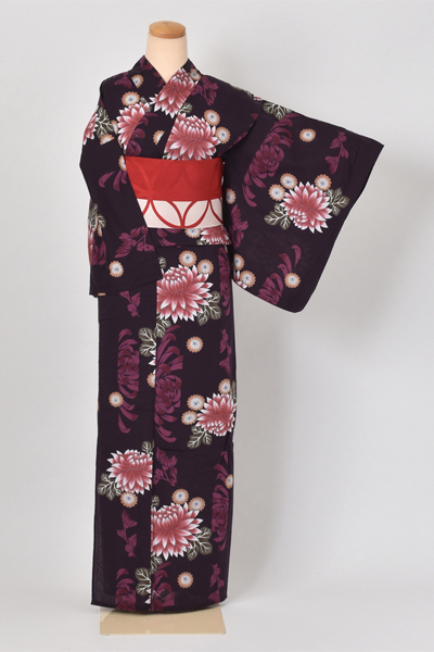 ゆかた(着物風・紫・菊)