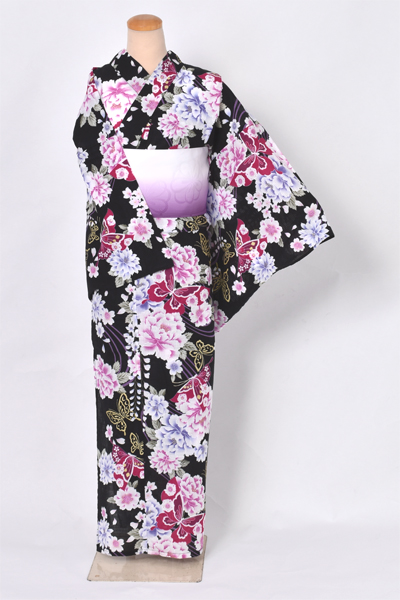 浴衣（黒地×百花繚乱）4Lサイズ