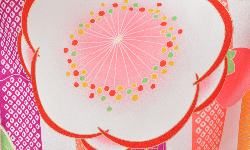 三歳女児祝着［梅・竹紋様×赤被布］