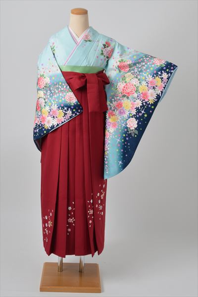 卒業袴（水色・洋花）