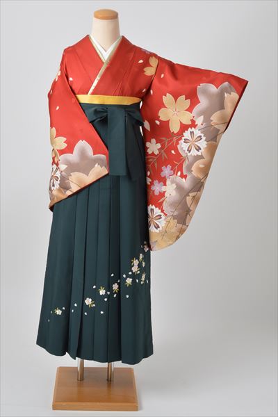 卒業袴(朱赤・大輪の花）