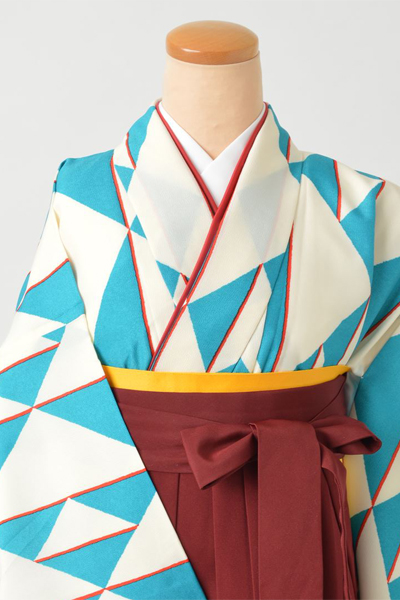 卒業袴(白青・幾何学模様）
