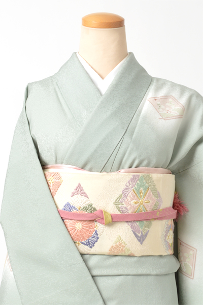 訪問着[浅緑色・組紐に花]