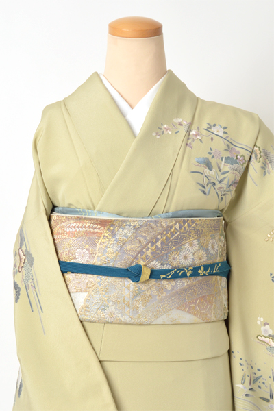 訪問着[淡鶯色・風景文様]