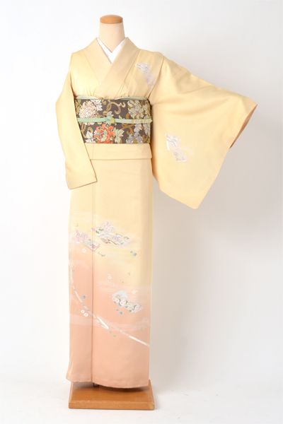 訪問着[クリーム色×オレンジぼかし]