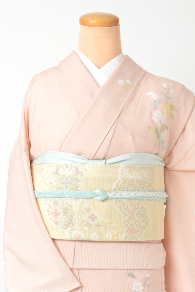 訪問着[ピンクベージュ・グレーぼかし花模様]