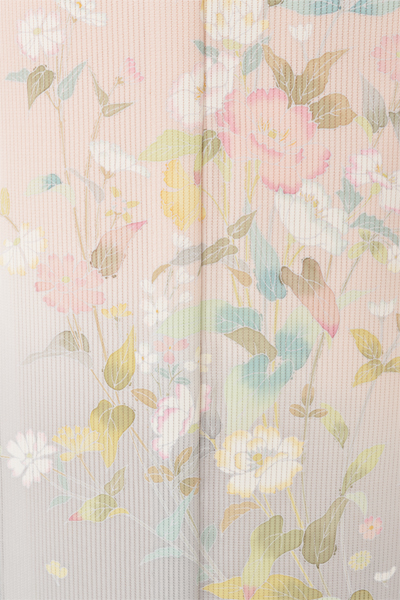 訪問着[ピンクベージュ・グレーぼかし花模様]