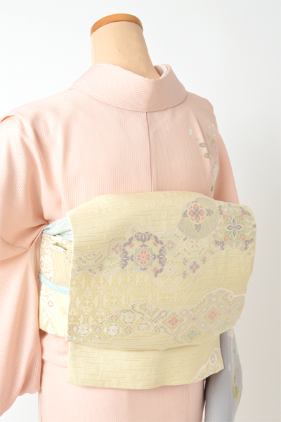 訪問着[ピンクベージュ・グレーぼかし花模様]