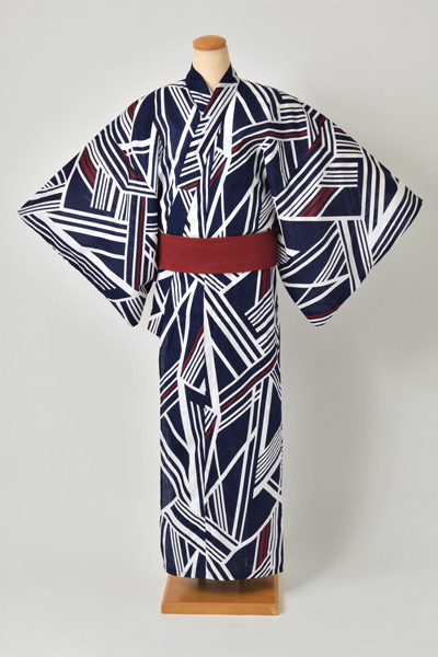 浴衣［171-175cm］紺、白の幾何学模様