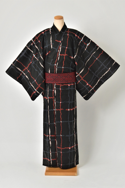 浴衣［178-182cm］黒地に変形格子模様