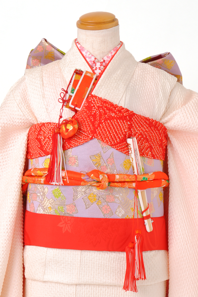 七歳祝着(白に紫のボカシ地(総絞り)・花とてまり・正絹)