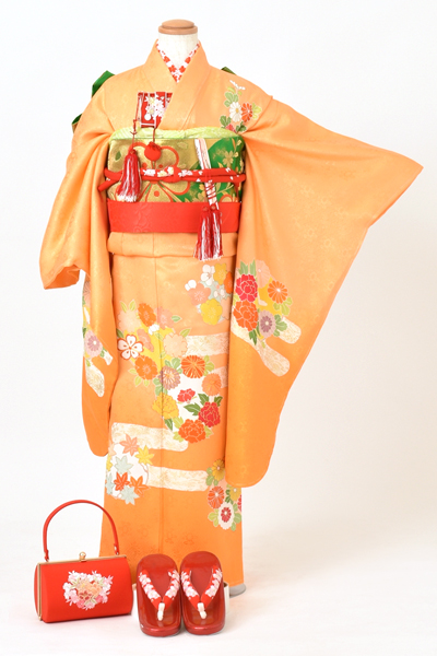 七歳祝着[オレンジ・牡丹]