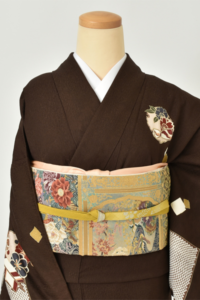 訪問着[茶色・雪輪]