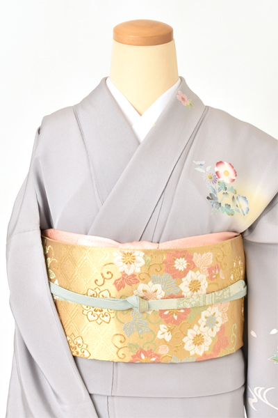 訪問着[グレー・牡丹]