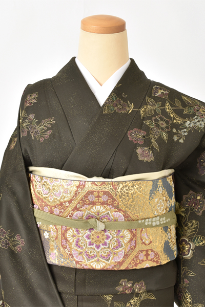 訪問着[深緑・刺繍]