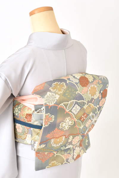 訪問着[グレー・扇面松刺繍]