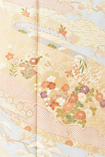 訪問着[水色・菊や梅]