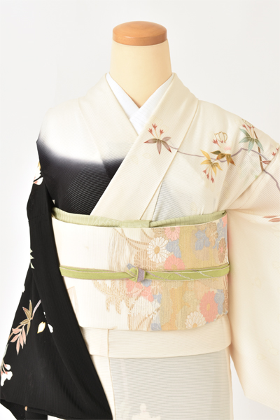 絽訪問着[白黒・桜]