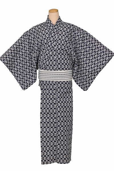 ゆかた[165-175cm](紺地・幾何学模様)
