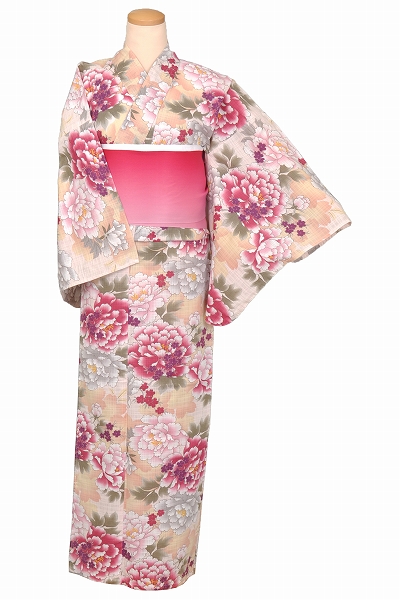 ゆかた(ベージュ地・大輪の花)
