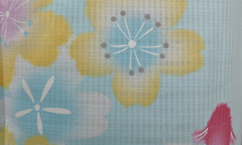 ゆかた(水色地・金魚、花模様)