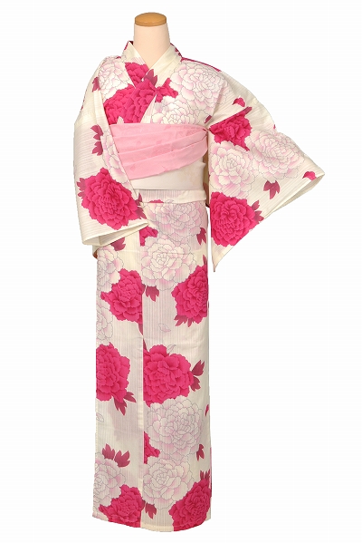 ゆかた(白地・シャクヤクの花)