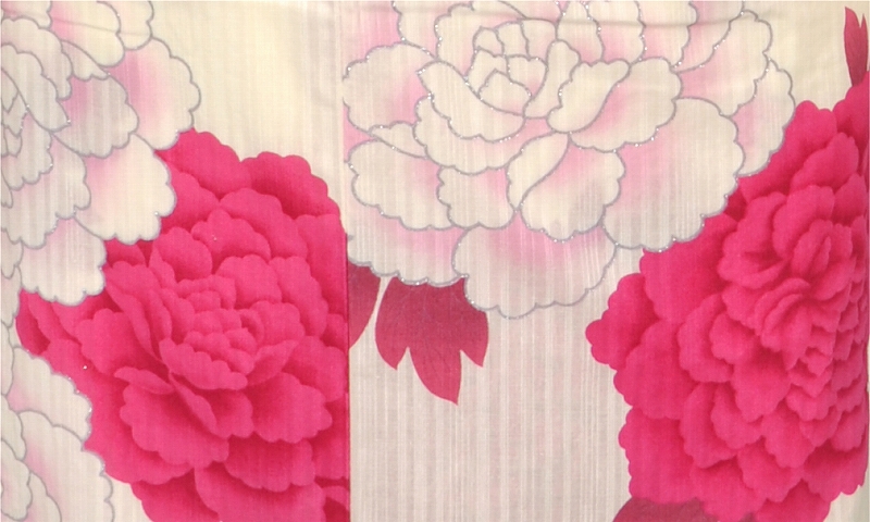 ゆかた(白地・シャクヤクの花)