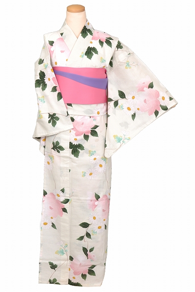 ゆかた(生成り地・花々)