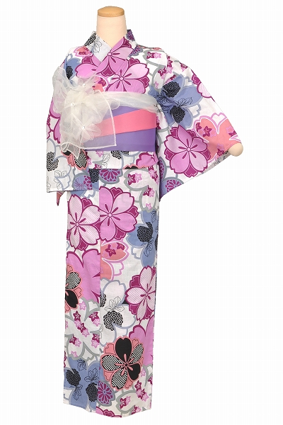 ゆかた(白地・大輪の桜)
