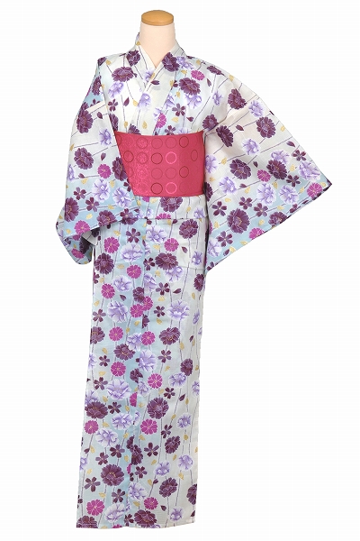 ゆかた(白と水色ボカシ地・小花)