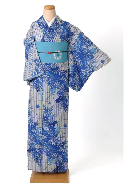 ゆかた(白地・藍色で秋草花)