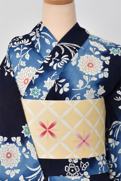 ゆかた（藍色に花）