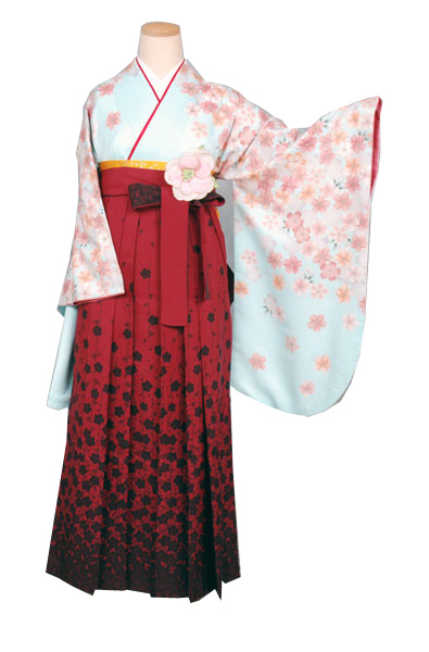 卒業袴(ブル−地に桜模様)