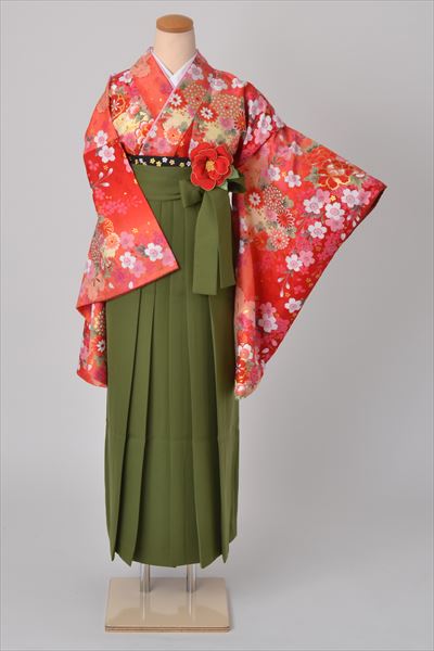 卒業袴［赤地の花模様］