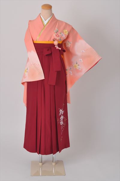 卒業袴［サーモンピンク地に花模様］