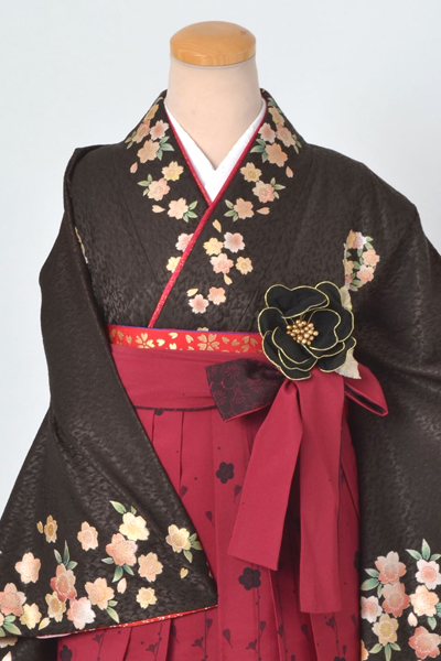 卒業袴［焦げ茶色地の桜花模様］