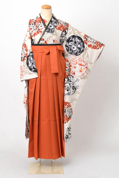 卒業袴［振袖・花×橙］
