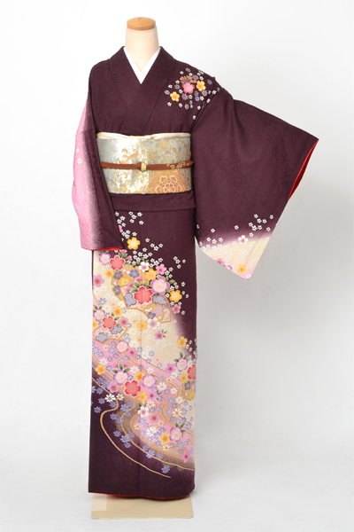 訪問着[赤紫色・サクラ]