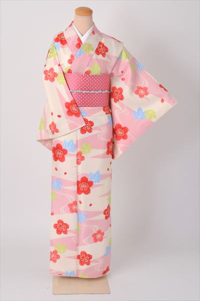 小紋［ピンク地の花模様］