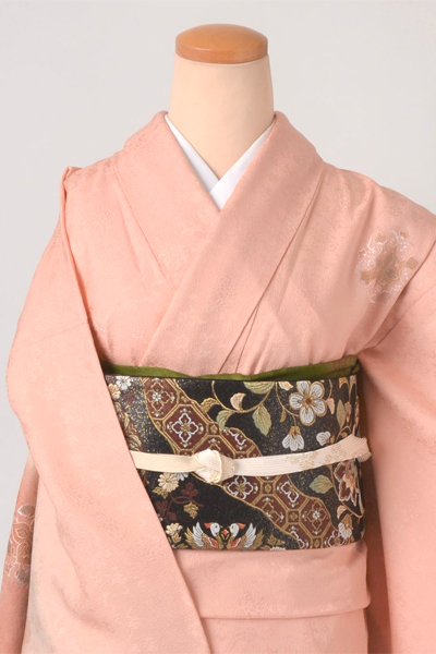 単衣訪問着［サーモンピンクの華文様］