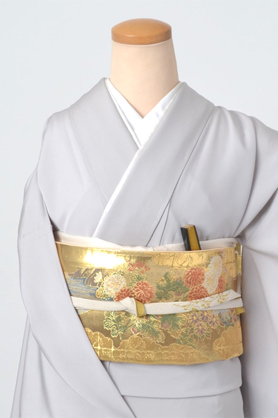 単衣色留袖［灰色の地紙模様］