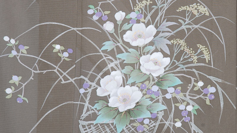 絽訪問着(茶色・花かご)