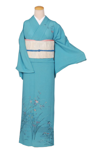 絽縮緬訪問着(浅黄色・あやめ・菊)