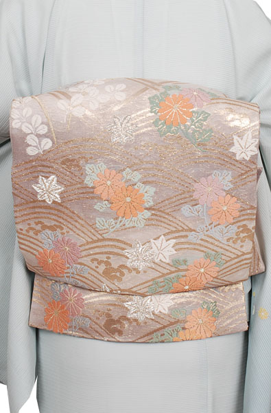 絽訪問着(白藍色・花)
