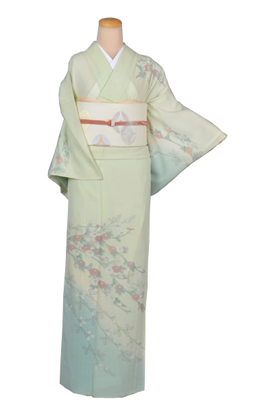 絽訪問着(ペパーミントグリーン・菊)