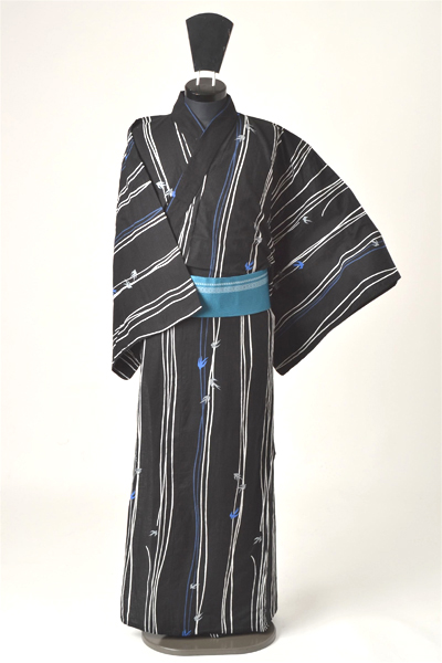 浴衣［170〜180ｃｍ］黒地のつばめ模様