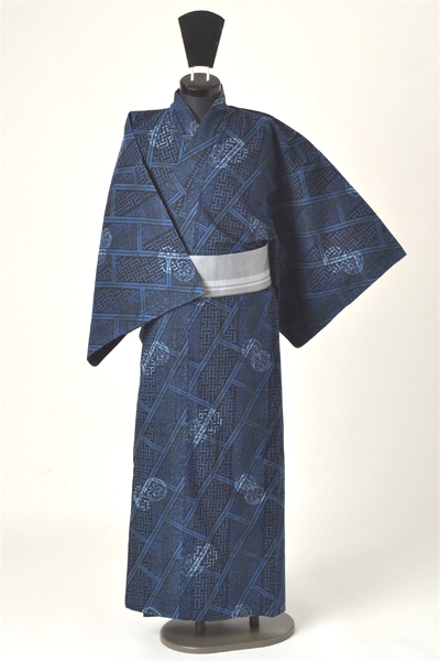 浴衣［166〜176ｃｍ］藍地の篭目模様