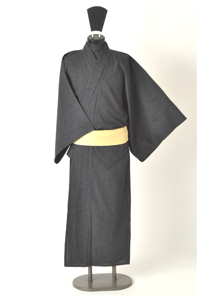 浴衣［164〜174ｃｍ］(黒地に白細縞)