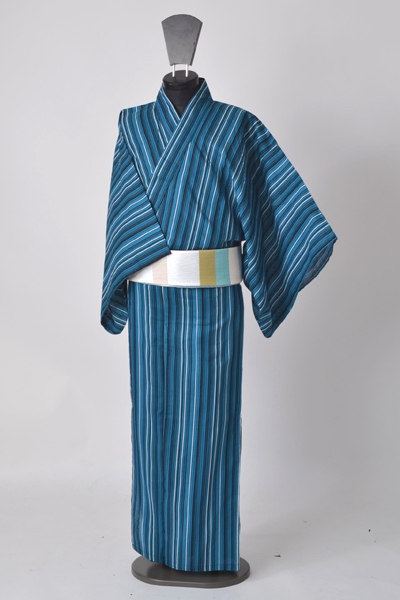 浴衣［175-185cm］（黒・青・白の縞模様）
