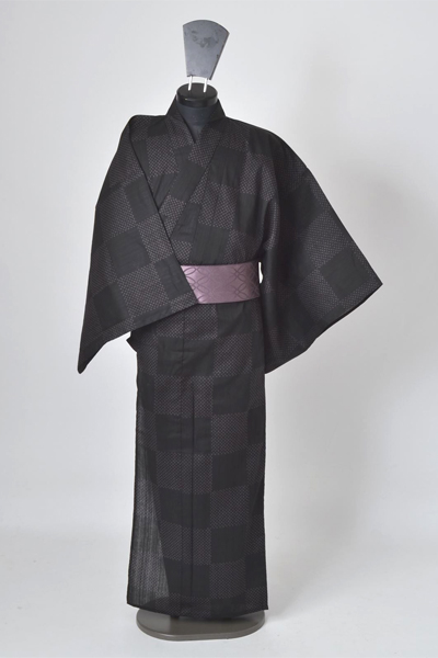 浴衣［170cm〜180cm］(黒地の市松模様)